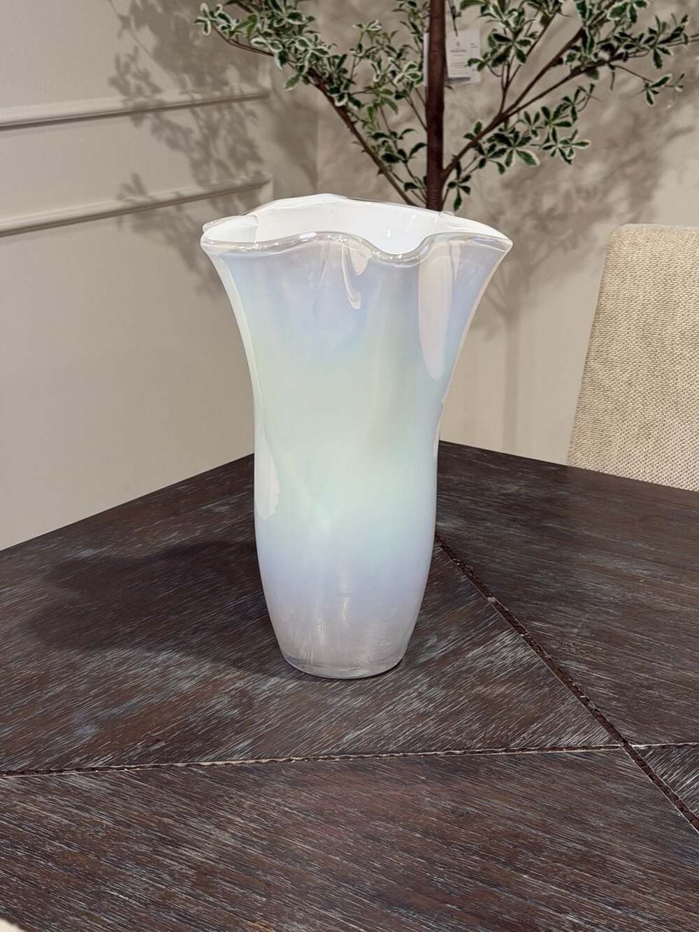 Everyday Decor Ruffle Top Pearly Iridescent Glass Vase